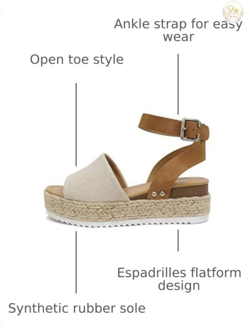 Open Toe Buckle Ankle Strap Espadrille Flatform Wedge Casual Sandal